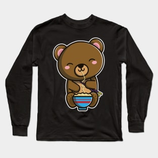 Cute Japanese Bear Eating Ramen Noodle Kawaii Bear for kids design Long Sleeve T-Shirt